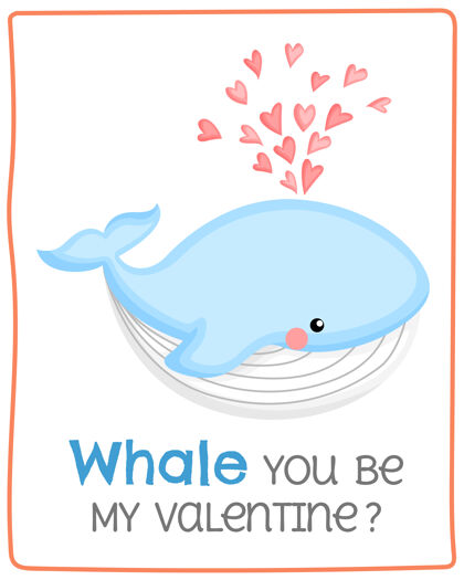 动物可爱的鲸鱼为情人节贺卡卡通情人节心