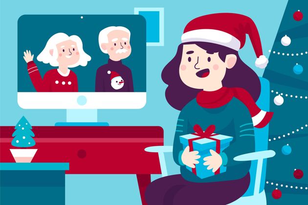 礼物圣诞家庭视频电话插画诺埃尔视频通话互联网