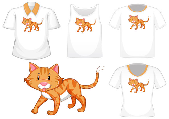 Many猫卡通人物与一套不同的衬衫隔离在白色背景上DisplayColorCollection