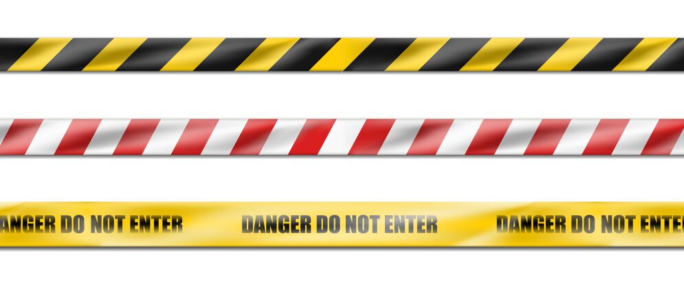 边框收集三条危险白色和红色条纹的丝带 警告标志的警示带线条障碍障碍