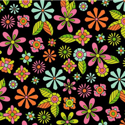手工绘制五颜六色的花朵图案Groovy重复花朵图案
