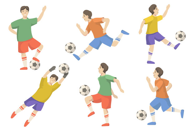 目标开朗的足球运动员平面插图集体育工具包踢