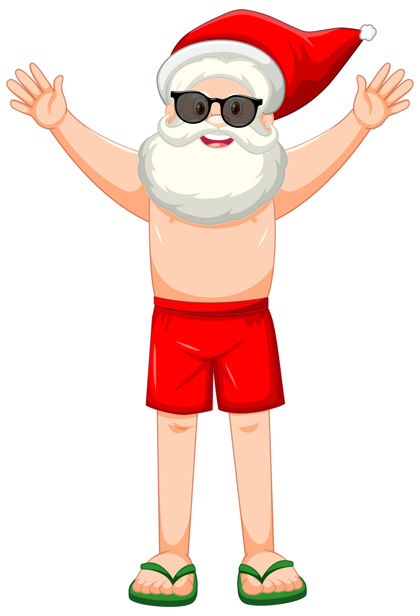 圣诞老人穿着夏装的圣诞老人卡通人物服装红色表情
