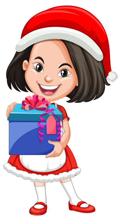 角色可爱的女孩在圣诞节服装举行礼品盒卡通人物服装青年吉祥物