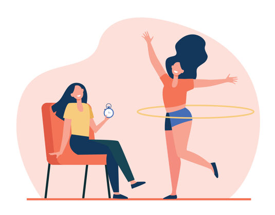 人物女人用呼啦圈帮女朋友练身体时间腰训练