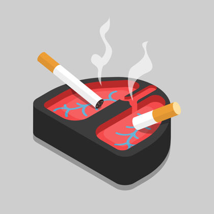 灰烬坏习惯肺烟灰缸平面等距托盘肺吸烟