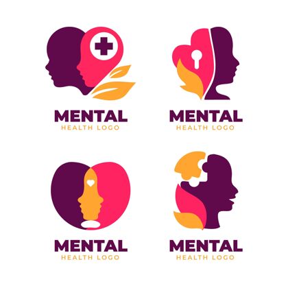 设置平面心理健康标志集心理健康标志标签线身份