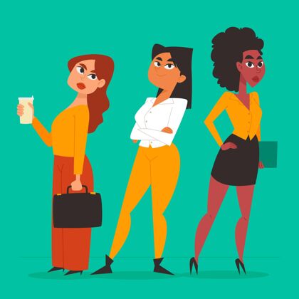 团体手绘自信女企业家插画商业人女企业家