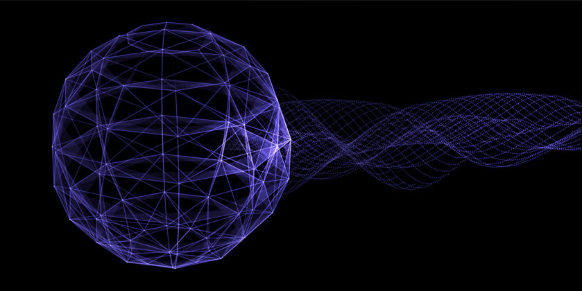 标题抽象横幅与丛球设计和流动的粒子技术连接网格