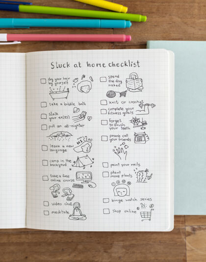 列表社会隔离涂鸦风格的笔记本清单笔记可爱单独
