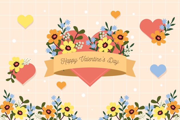 浪漫平坦的情人节花卉背景准备印刷2月14日花卉