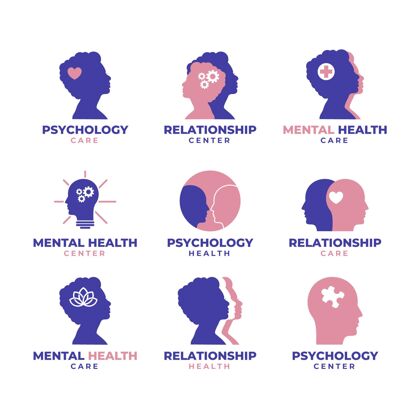 企业收集平面设计的蓝色和粉色心理健康标志标志模板企业标识企业标志