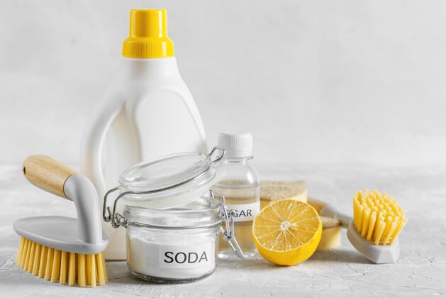 洗衣柠檬和小苏打环保清洁刷正面图清洁清洁柠檬