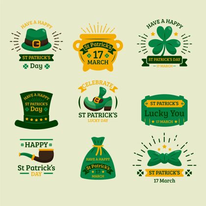爱尔兰平坦的圣帕特里克节徽章收集圣帕特里克日准备打印绿色