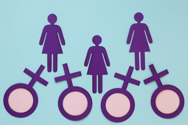 性别平等妇女节女性标志纸顶视图庆祝活动3月8日