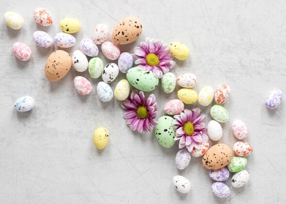 教彩色复活节彩蛋顶视图庆祝鸡蛋复活节彩蛋