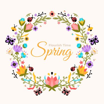 自然平坦美丽的春天花架平面设计花卉框架春天