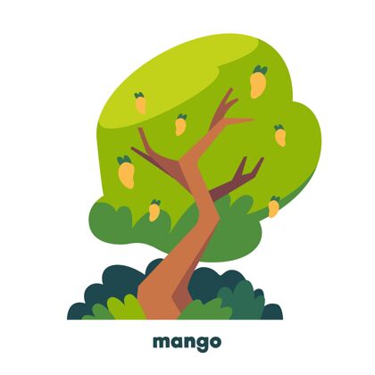 可口平面设计芒果树与水果营养芒果食品