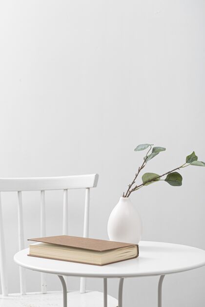 简单带书和花瓶的桌子正视图普通简单化视觉