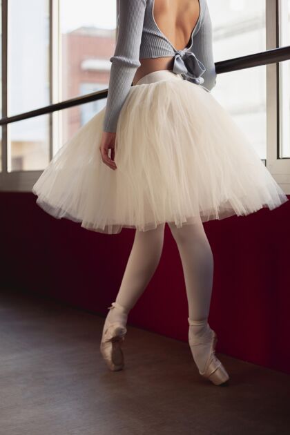 尖头鞋侧视图芭蕾舞演员在图图裙舞旁边的窗口女芭蕾舞经典