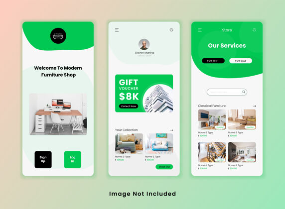 颜色家具店ui应用程序模板应用程序手机应用程序家具