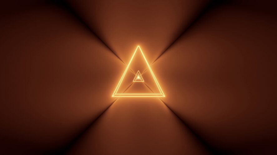 三角形未来的背景与发光抽象霓虹灯和一个三角形的中心形状辉光效果想象