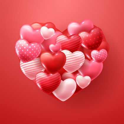 情人节情人节与红色和粉红色的心圣浪漫3d