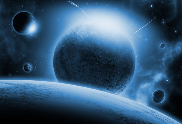 超现实虚构行星的太空背景科学月球渲染