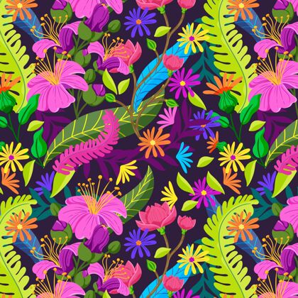 图案树叶和热带花卉图案创意开花植物