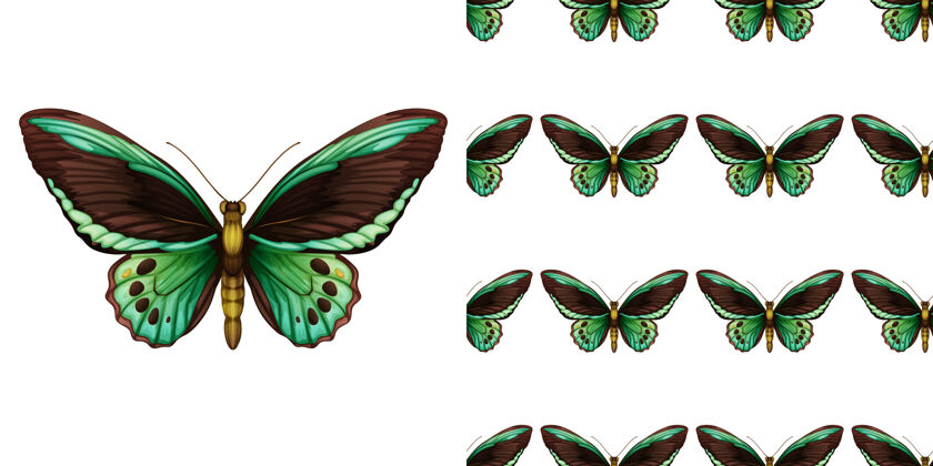 无缝绿色蝴蝶和无缝动物蝴蝶生物