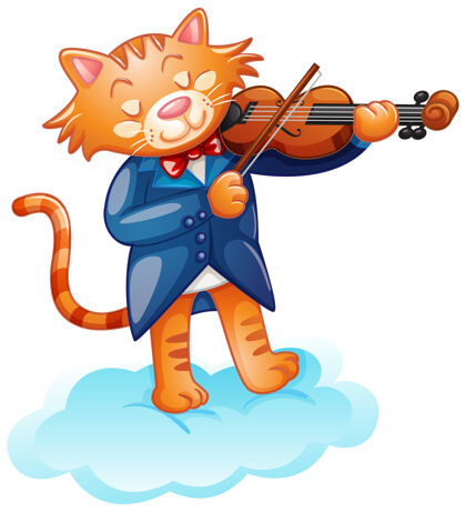 游戏一只可爱的猫在拉小提琴乐趣年轻插图