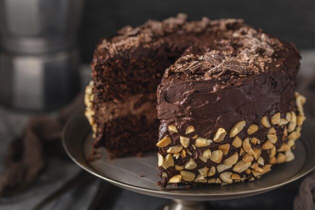 美食近距离观看美味的巧克力蛋糕水平美味食物
