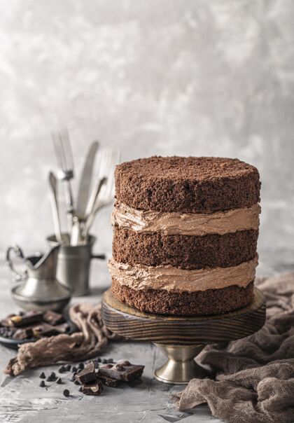 巧克力蛋糕美味巧克力蛋糕概念正面图蛋糕美食食物
