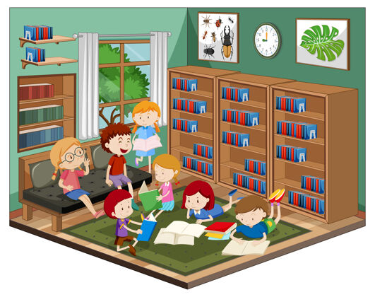童年图书馆里的孩子们带着家具学校建筑室内
