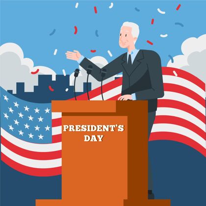 庆祝平面设计中的总统节概念爱国主义美国总统
