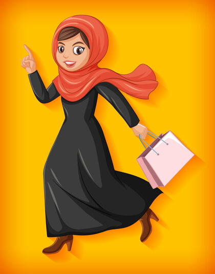 购物美丽的阿拉伯女士卡通人物生活阿拉伯站立