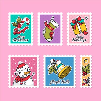 圣诞快乐手绘圣诞集邮包装快乐圣诞邮票