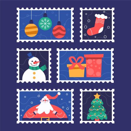 邮票收藏扁平圣诞邮票收藏单位圣诞节节日