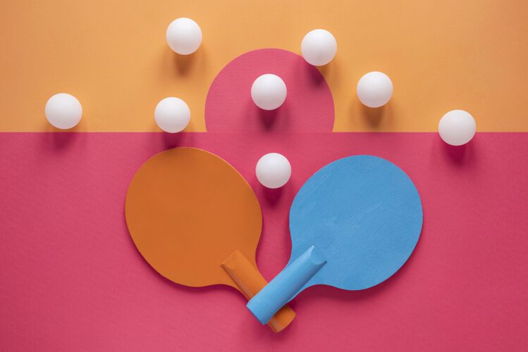 娱乐乒乓球和球拍的俯视图生活乒乓球乐趣