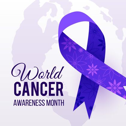 设计世界癌症日插画与丝带和鲜花世界治疗检测