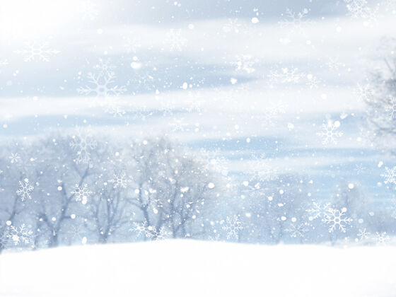 新年圣诞冬季景观与雪花飘落设计庆祝圣诞节背景闪光
