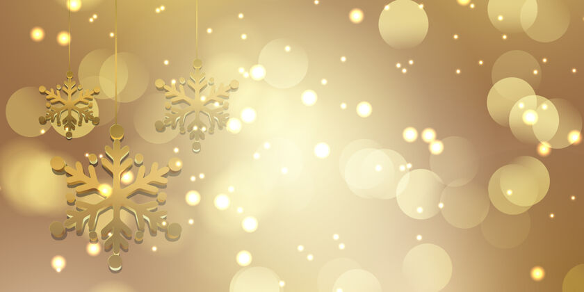 闪亮圣诞背景与金色雪花和波基灯波基雪花金色