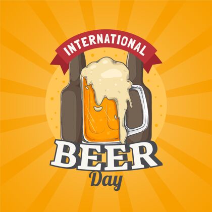 国际手绘国际啤酒日插画酒精庆典啤酒日