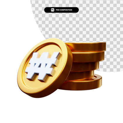 硬币一堆金币在3d渲染隔离货币信贷投资