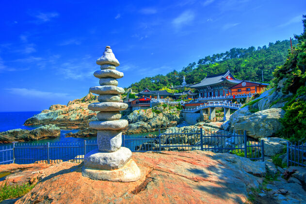 韩国韩国釜山的海东永功寺和海云台海目的地海海洋