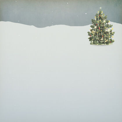 雪雪地背景上装饰的圣诞树贺卡可打印老式