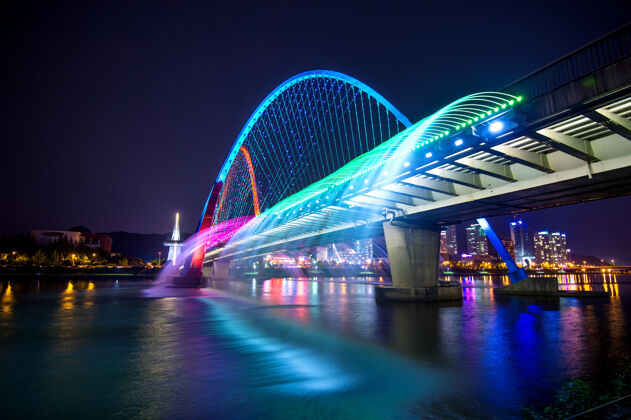 场景韩国世博桥彩虹喷泉秀长目的地城市景观
