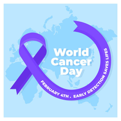 医学世界地图上平坦的世界癌症日紫丝带团结世界癌症日运动
