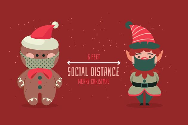 社会社会距离概念与圣诞人物节日安全措施
