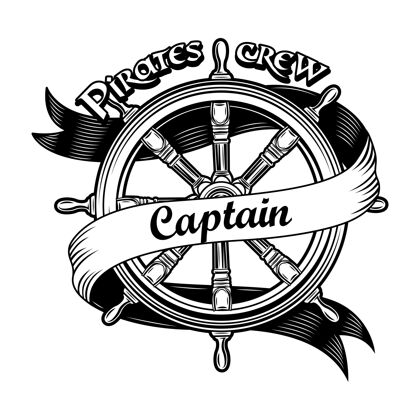 绘图船徽章矢量插图老式木制舵海盗船员船长文本海盗死亡冒险